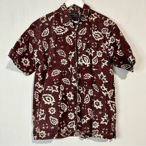 Windfall Men’s Vintage Hawaiian Short Sleeve Button Down Shirt Maroon Medium